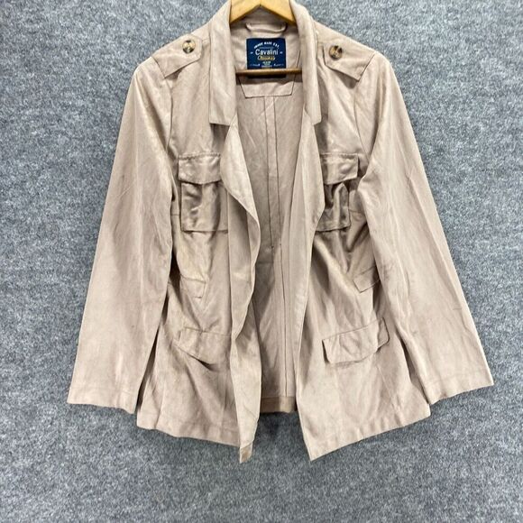 Cavalini Jacket Women M Medium Beige Collared Open Front Long Sleeve Pockets - Picture 4 of 9